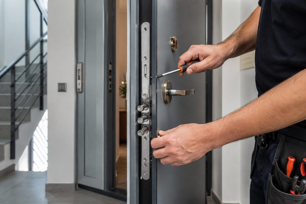 Cerrajero de CERRAREUS instalando una cerradura de seguridad en una puerta acorazada en Reus